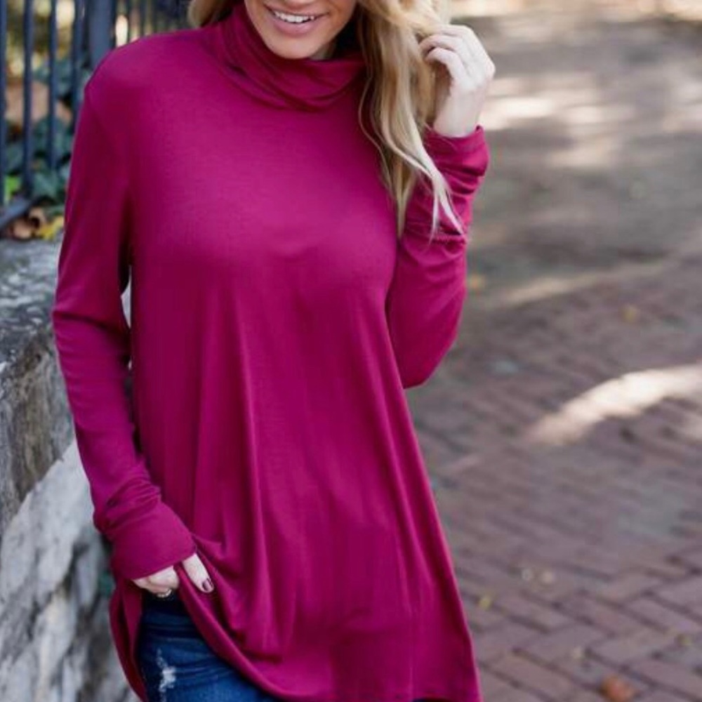 Last One!!! Burgundy Cutout Turtleneck Top